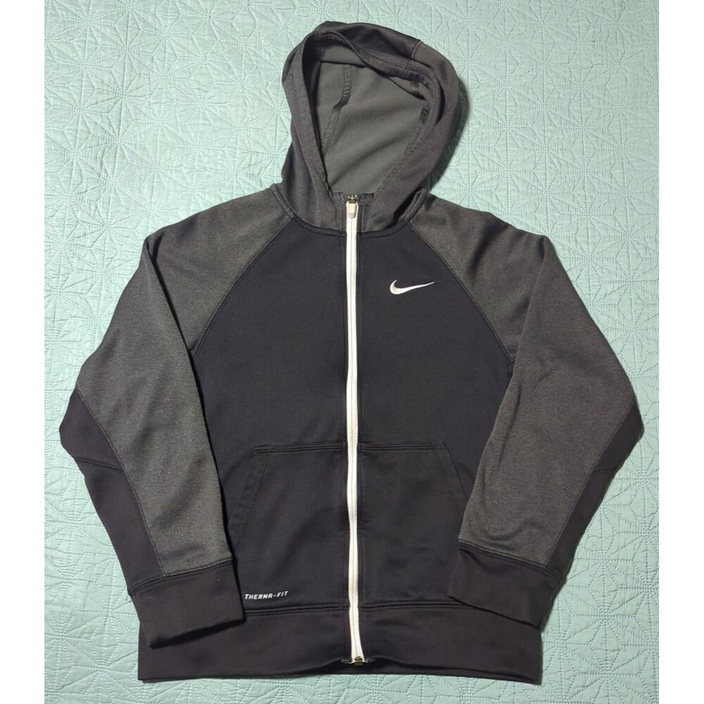 Nike Therma-Fit Elite Hooded Zip Up Jacket Gray Black Youth Large Pockets